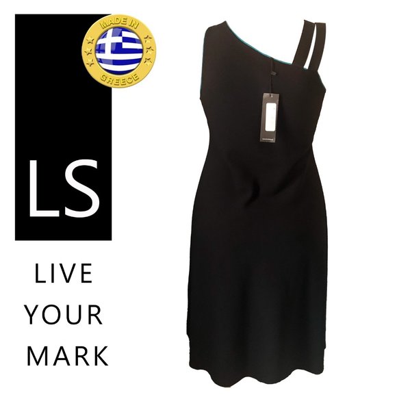 Luxury Unique La Stampa made in Greece Black cargo dress, One shoulder - Picture 4 of 7